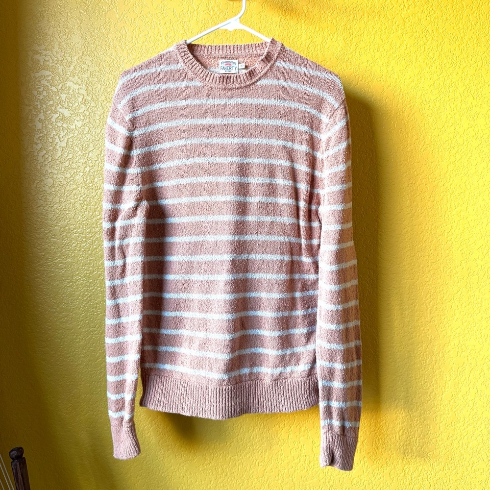 FAHERTY Brand 100% organic cotton Orange Striped Crewneck Sweater